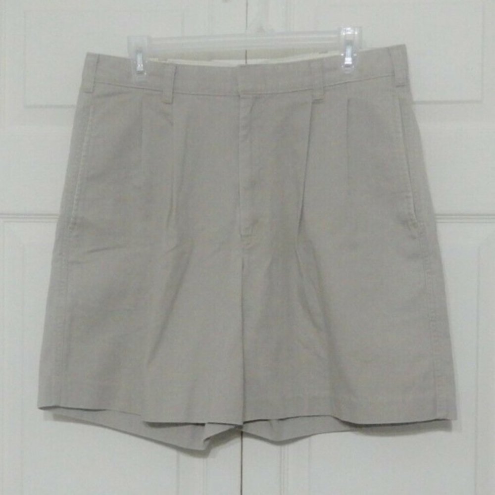 Parker Men's Shorts Size 34 Tan Pleated Front 100% Cotton Pockets (S035)